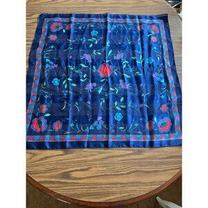 Blue red green square lightweight scarf with red flowers